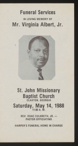 Funeral program for Mr. Virginia Albert, Jr.