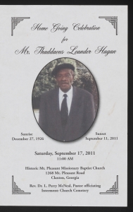Funeral program for Thaddaeus Leander Hagan