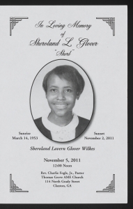Funeral program for Sheroland Lavern Glover Wilkes
