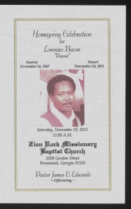 Funeral program for Lorenzo Bacon