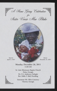Funeral program for Sister Versie Mae Blake