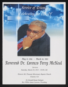 Funeral program for Reverend Dr. Lorenzo Perry McNeal