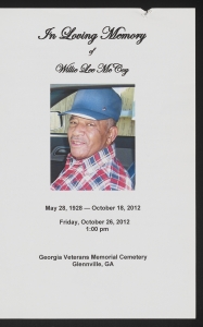 Funeral program for Willie Lee McCoy