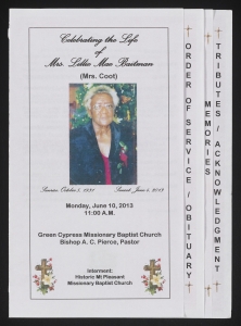Funeral program for Mrs. Lillie Mae Baitman