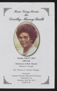 Funeral program for Dorothy Mincey Smith