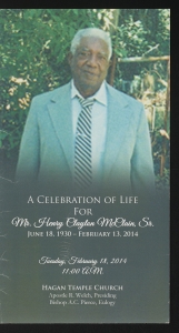 Funeral program for Mr. Henry Clayton McClain, Sr.