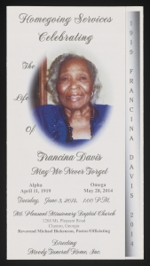 Funeral program for Francina Davis