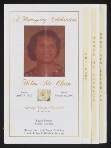 Funeral program for Helen McClain