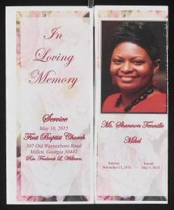 Funeral program for Ms. Shannon Tennille Mikel