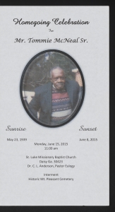 Funeral program for Mr. Tommie McNeal Sr.