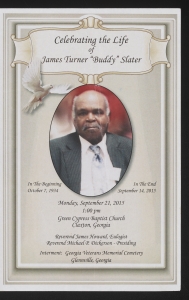 Funeral program for James Turner "Buddy" Slater