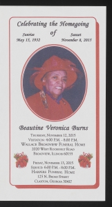Funeral program for Beautine Veronica Burns