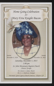 Funeral program for Mary Etta Knight Bacon