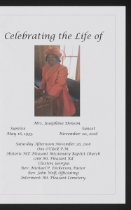 Funeral program for Mrs. Josephine Denson