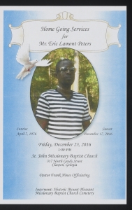 Funeral program for Mr. Eric Lamont Peters