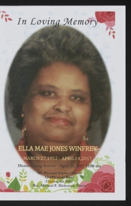 Funeral program for Ella Mae Jones Winfrey