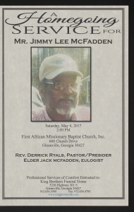 Funeral program for Mr. Jimmy Lee McFadden