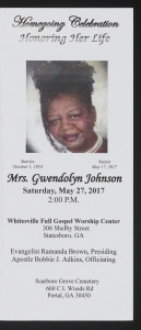 Funeral program for Mrs. Gwendolyn Johnson