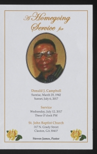Funeral program for Donald J. Campbell