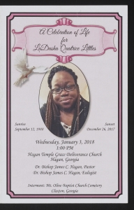 Funeral program for LaDasha Quatrice Littles