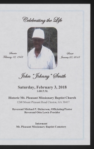 Funeral program for John "Johnny " Smith