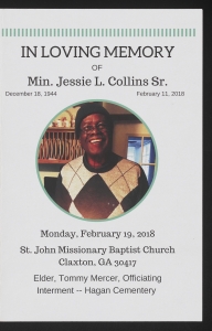Funeral program for Min. Jessie L. Collins Sr.