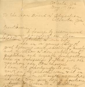 Correspondence, Superintendent ML Brittain to Fulton County Board of Education, 1901