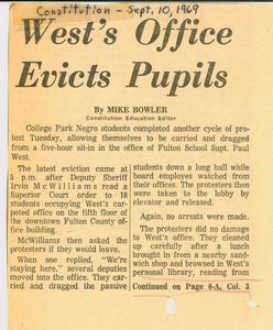 "West's Office Evicts Pupils," Atlanta Constitution, 10 September 1969