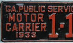 License plate, Georgia MOTOR CARRIER PUBLIC SERVICE COMM. from 1933, in color