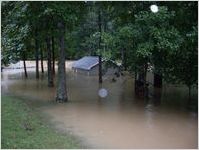 Flood photo depicting Lake Loraine and Sweetwater Creek in the Carrington Lakes Subdivision