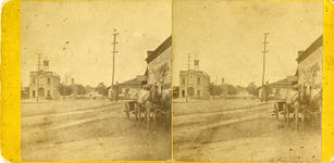 Poplar Street, with firehouses in street center, circa 1877