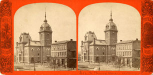 Mulberry Street, at 2nd, Courthouse, businesses, circa 1876