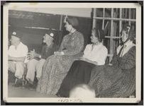 Photograph of Paul Reynolds, J. J. Meredith, Naomi Brown, Gladys Hooks, and Dot Anderson taken during the pageant, which took place during the Worth County Centennial Celebration in Sylvester, Worth County, Georgia, 1953 October