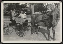 Photograph of an unknown man and woman in costume with a horse and buggy during the Worth County Centennial Celebration in Sylvester, Worth County, Georgia, 1953 October