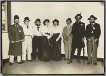 Photograph of six men and two women dressed in costume during the Worth County Centennial Celebration in Sylvester, Worth County, Georgia, 1953 October