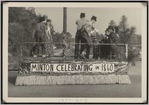 Photograph of the "Minton Celebrating in 1860" float in a Worth County Centennial Celebration parade in Sylvester, Worth County, Georgia, 1953 October