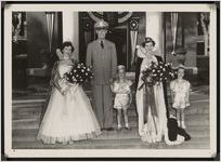 Photograph of Betty Jean Carter, Colonel N. J. Wiley, Zan Tracy, Evelyn Burkett, and Beverly Sumner on Armed Forces Day during the Worth County Centennial Celebration in Sylvester, Worth County, Georgia, 1953 October