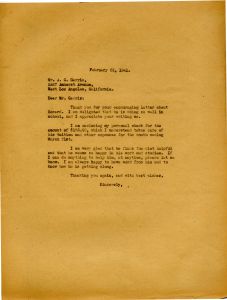 Letter to A. G. Garris from Martha Berry
