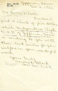 Letter to the Berry Schools from Mary D. Black