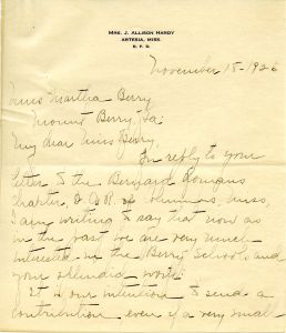 Letter to Martha Berry from Mrs. J. Allison Hardy