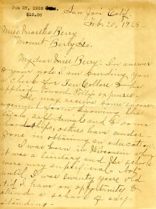 Letter to Martha Berry from Florence Singletary