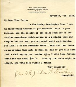 Letter to Martha Berry from Alice H. Stausbuy