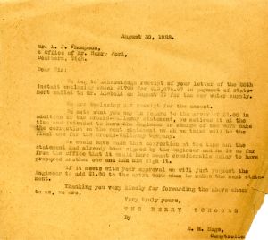 Letter to L. J. Thompson from E. H. Hoge