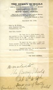 Letter to Mrs. L. W. Klahr from the Berry Schools