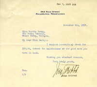 Letter to Martha Berry from John Gribbel