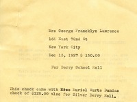 Letter to the Berry Schools from Mrs. George Francklyn Lawrence
