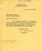Letter to Miss Berry from Mrs. C. M. Cooper's Secretary