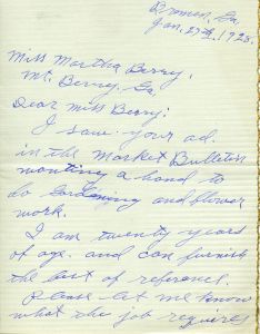 Letter to Martha Berry from Roy L. McClung