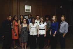 Photograph of a group of students with Dr. Ben Carson, Mount Berry, Georgia, 2010