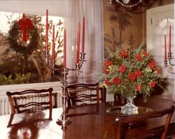 Photograph of the Oak Hill dining room decorated for Christmas, Mount Berry, Georgia, 19XX